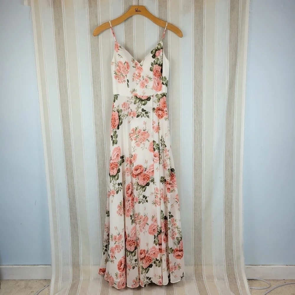 JJs House A-Line V-neck Floor-Length‎ Chiffon Evening Dress Split Front Small - Picture 3 of 16